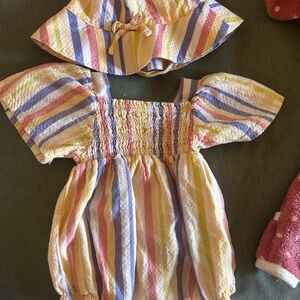 Striped Baby Dress and Hat Set